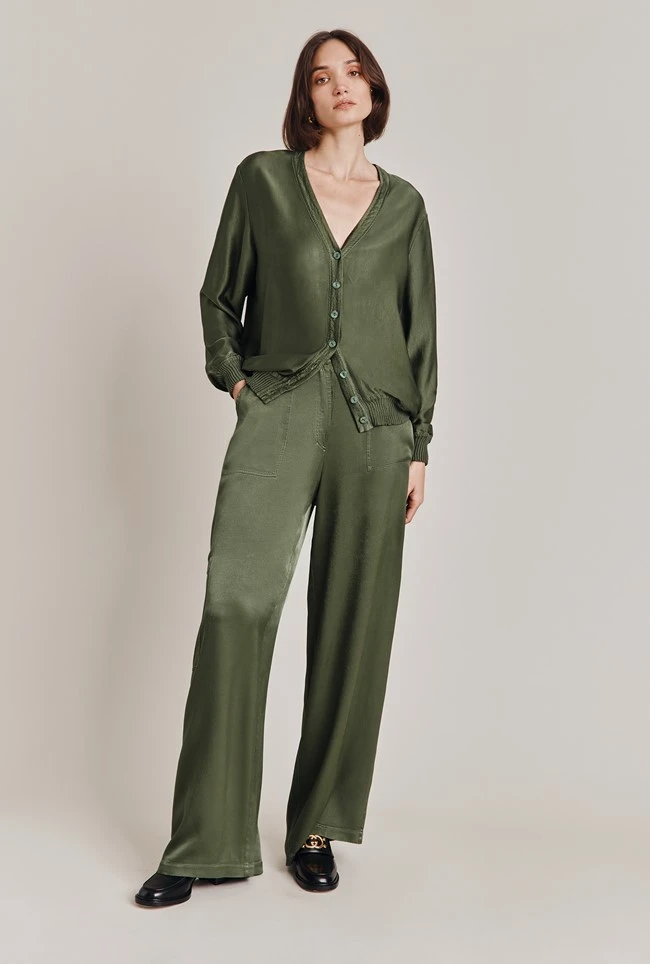 Mia Satin Bomber Jacket Thyme 2 Mia Satin Bomber Jacket Thyme - Image 2