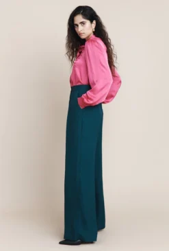 Mae Crepe Wide-Leg Trousers Petrol Green -KILA Clothing Shop P05G002 K72 25231 650px 964px