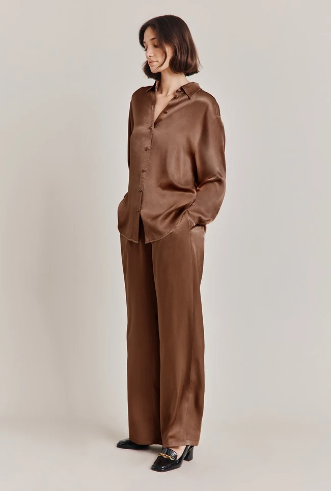 Imogen Satin Wide Leg Trouser Acorn 1 Imogen Satin Wide Leg Trouser Acorn