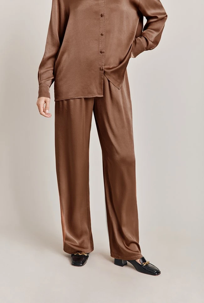 Imogen Satin Wide Leg Trouser Acorn 2 Imogen Satin Wide Leg Trouser Acorn - Image 2