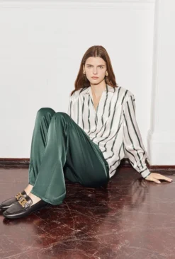 Imogen Satin Wide Leg Trouser Dark Green