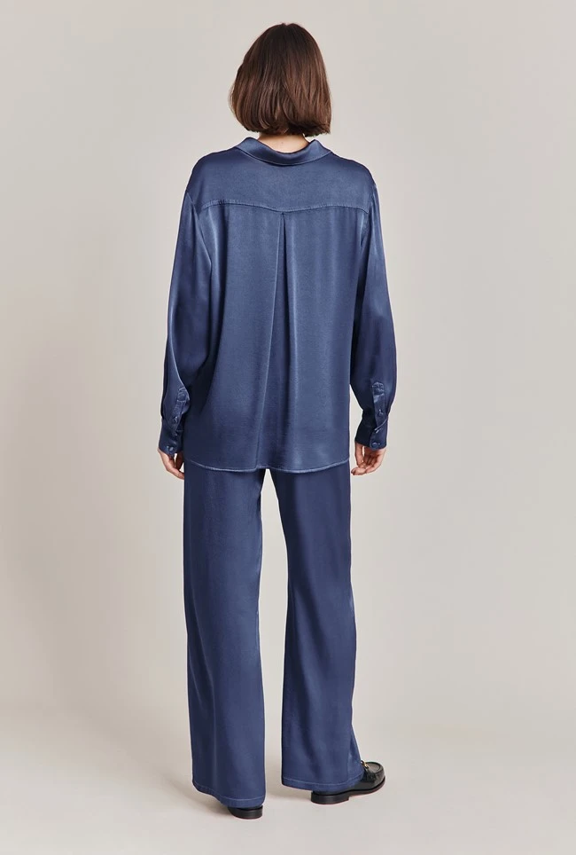 Imogen Satin Wide Leg Trouser Dark Blue 4 Imogen Satin Wide Leg Trouser Dark Blue - Image 4