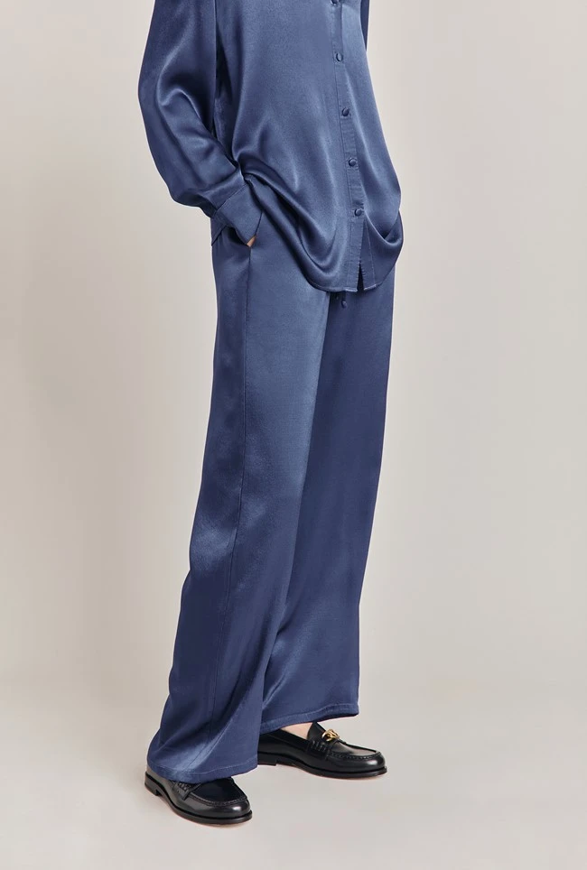 Imogen Satin Wide Leg Trouser Dark Blue 3 Imogen Satin Wide Leg Trouser Dark Blue - Image 3