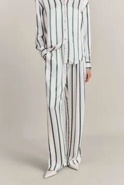 Imogen Satin Wide Leg Trouser Green Stripe -KILA Clothing Shop P06G003A Z80 29383 650px 964px