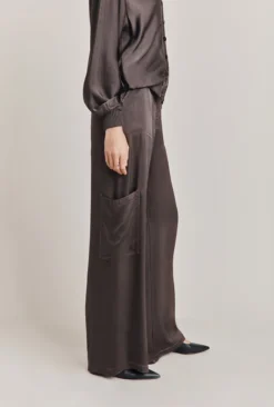 Aurora Satin Cargo Trousers Dark Charcoal -KILA Clothing Shop P06G005 B21 28547 650px 964px
