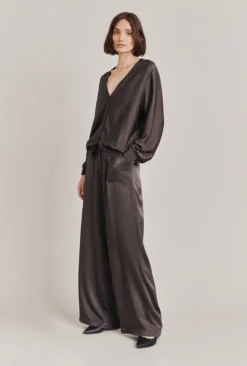 Aurora Satin Cargo Trousers Dark Charcoal -KILA Clothing Shop P06G005 B21 28549 650px 964px