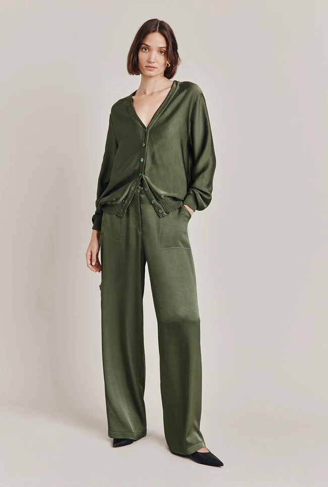 Aurora Satin Cargo Trousers Thyme 4 Aurora Satin Cargo Trousers Thyme - Image 4
