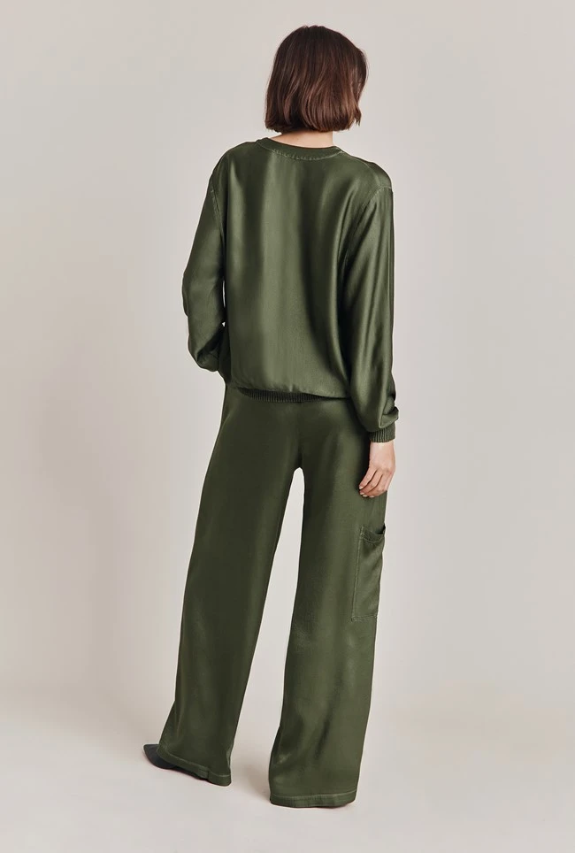 Aurora Satin Cargo Trousers Thyme 6 Aurora Satin Cargo Trousers Thyme - Image 6