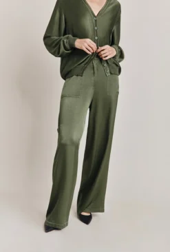 Aurora Satin Cargo Trousers Thyme