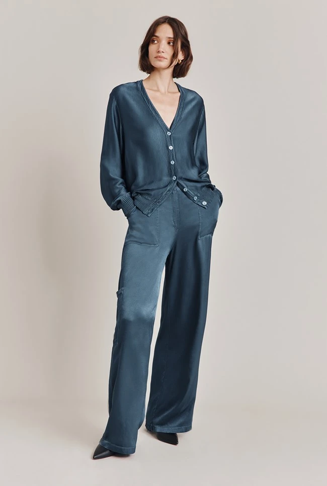 Aurora Satin Cargo Trousers Dark Denim 2 Aurora Satin Cargo Trousers Dark Denim - Image 2