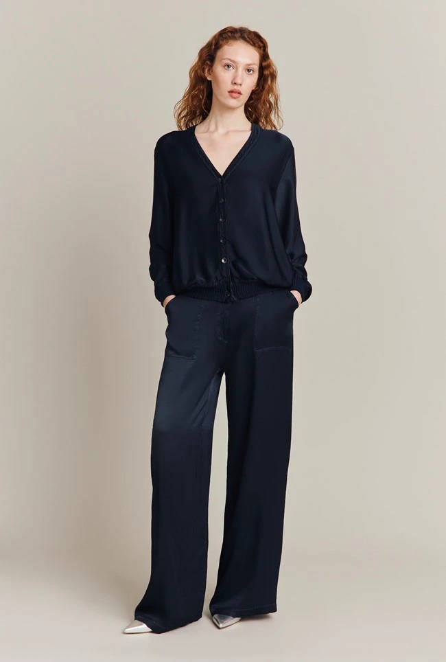 Aurora Satin Cargo Trousers Navy 6 Aurora Satin Cargo Trousers Navy - Image 6
