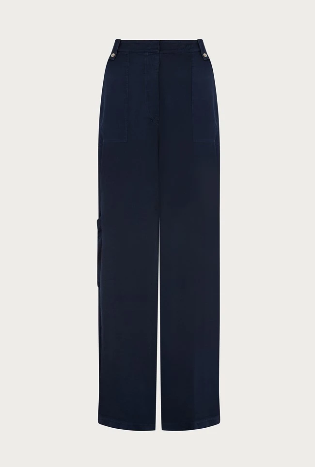 Aurora Satin Cargo Trousers Navy 9 Aurora Satin Cargo Trousers Navy - Image 9