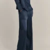 Aurora Satin Cargo Trousers Navy