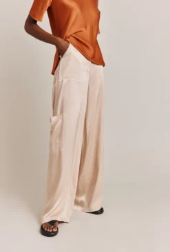 Aurora Satin Cargo Trousers Stone -KILA Clothing Shop P06G005 N04 27258 650px 964px