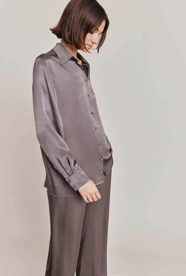 Ellie Satin Shirt Grey 1 Ellie Satin Shirt Grey