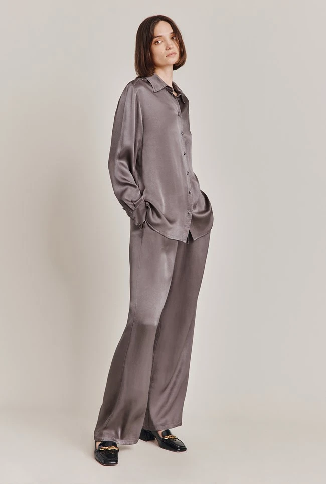 Ellie Satin Shirt Grey 3 Ellie Satin Shirt Grey - Image 3