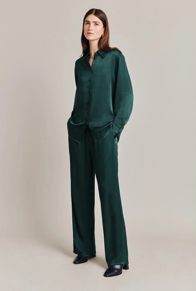 Ellie Satin Shirt Dark Green 2 Ellie Satin Shirt Dark Green - Image 2