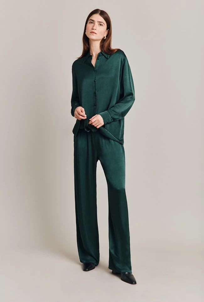 Ellie Satin Shirt Dark Green 4 Ellie Satin Shirt Dark Green - Image 4
