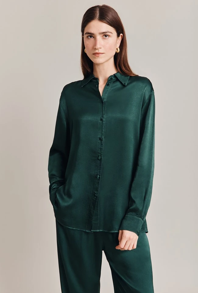 Ellie Satin Shirt Dark Green 1 Ellie Satin Shirt Dark Green