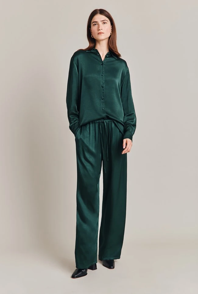 Ellie Satin Shirt Dark Green 5 Ellie Satin Shirt Dark Green - Image 5
