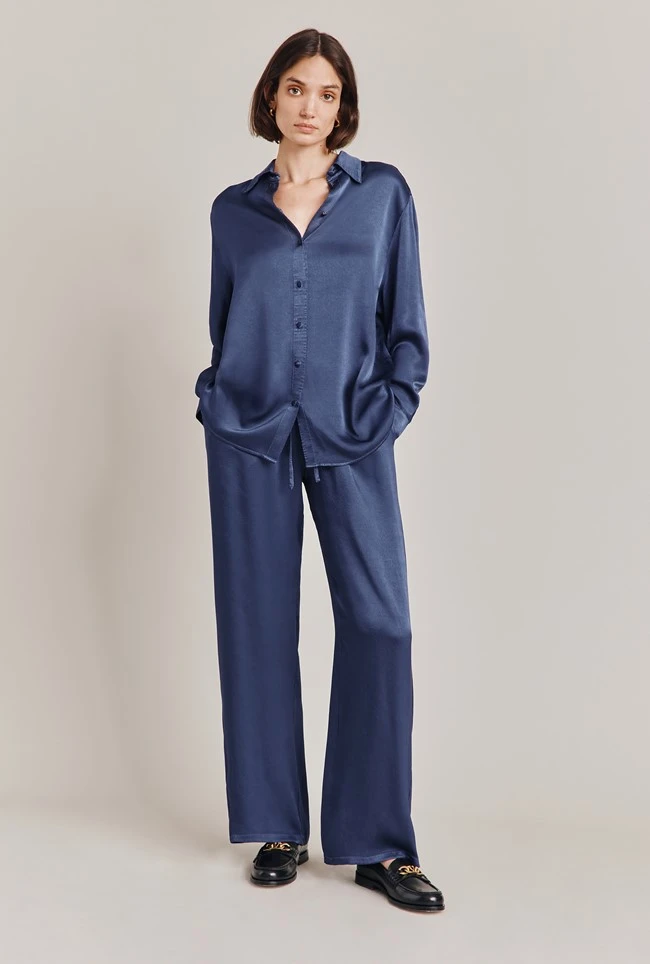 Ellie Satin Shirt Dark Blue 2 Ellie Satin Shirt Dark Blue - Image 2