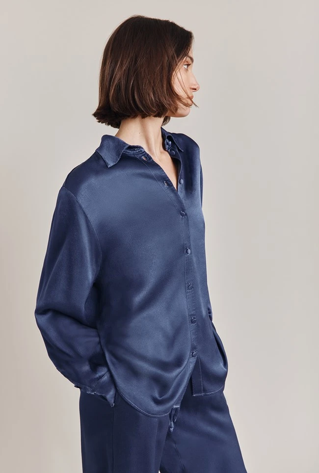 Ellie Satin Shirt Dark Blue 3 Ellie Satin Shirt Dark Blue - Image 3