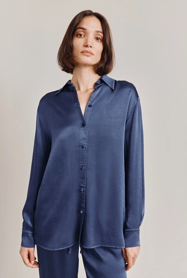 Ellie Satin Shirt Dark Blue 1 Ellie Satin Shirt Dark Blue