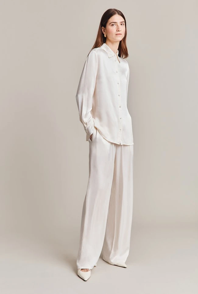 Ellie Satin Shirt Ivory 2 Ellie Satin Shirt Ivory - Image 2