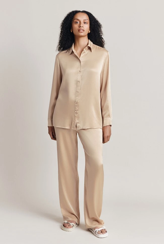 Ellie Satin Shirt Stone 3 Ellie Satin Shirt Stone - Image 3