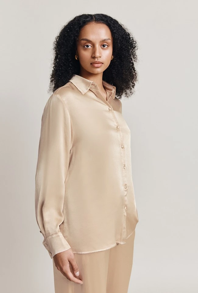 Ellie Satin Shirt Stone 2 Ellie Satin Shirt Stone - Image 2