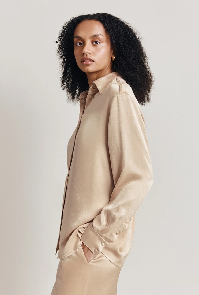 Ellie Satin Shirt Stone 1 Ellie Satin Shirt Stone