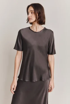 Ivy Satin Top Dark Charcoal