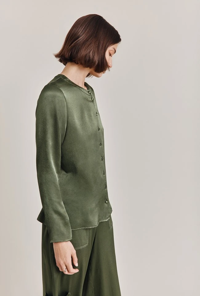 Efie Satin Blouse Thyme 2 Efie Satin Blouse Thyme - Image 2