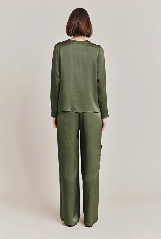 Efie Satin Blouse Thyme 4 Efie Satin Blouse Thyme - Image 4