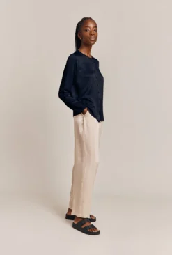 Efie Satin Long Sleeve Blouse Navy -KILA Clothing Shop Q06G010 K10 26888 650px 964px