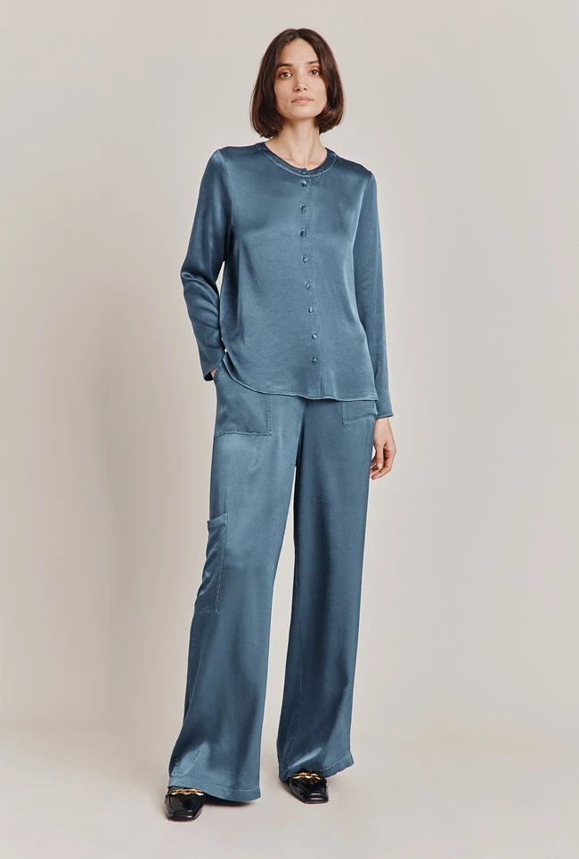 Efie Satin Blouse Dark Blue 2 Efie Satin Blouse Dark Blue - Image 2