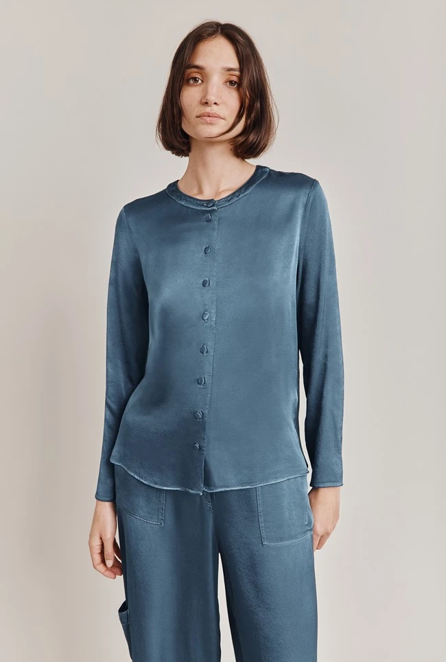 Efie Satin Blouse Dark Blue 3 Efie Satin Blouse Dark Blue - Image 3