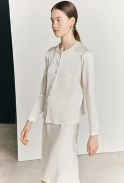 Efie Satin Long Sleeve Blouse Ivory