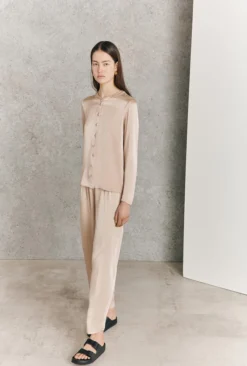 Efie Satin Long Sleeve Blouse Stone