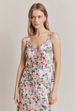Grace Satin Cami Top Pink Umbrella Petals