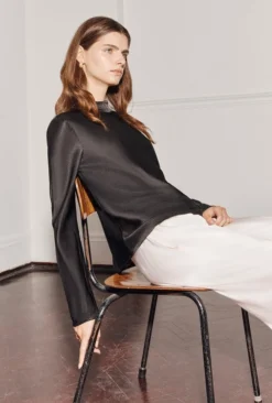 Mika Satin Turtleneck Top Black
