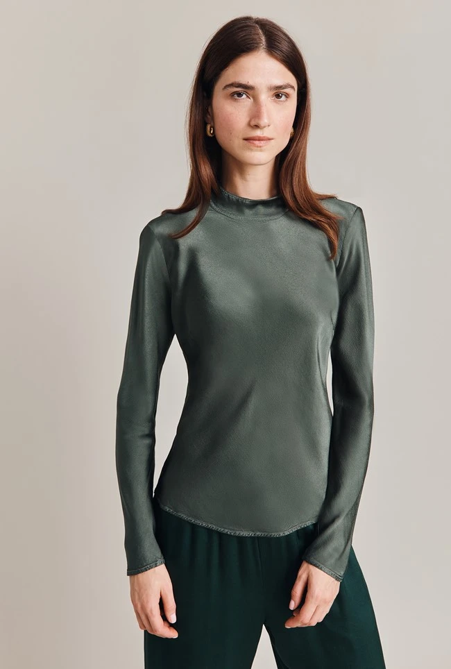 Mika Satin Turtleneck Top Dark Sage 1 Mika Satin Turtleneck Top Dark Sage