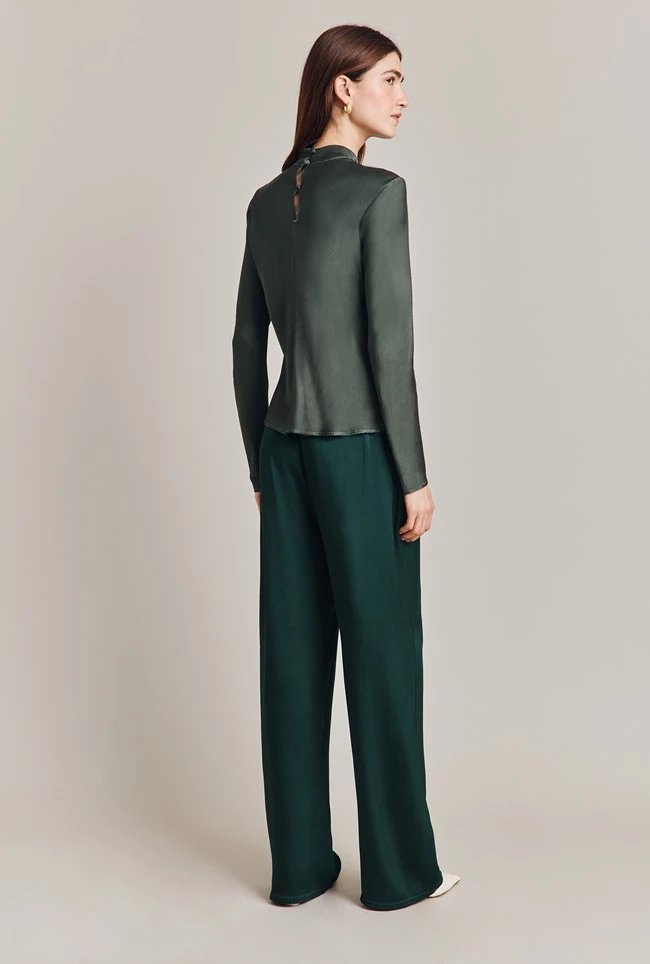 Mika Satin Turtleneck Top Dark Sage 4 Mika Satin Turtleneck Top Dark Sage - Image 4
