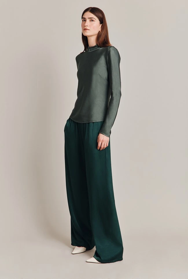 Mika Satin Turtleneck Top Dark Sage 2 Mika Satin Turtleneck Top Dark Sage - Image 2