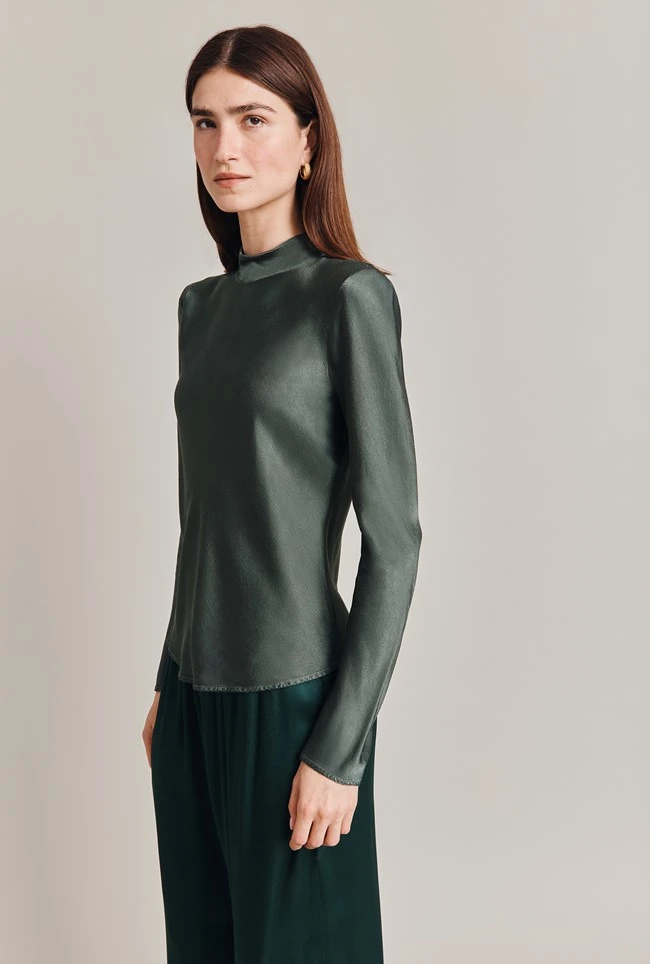 Mika Satin Turtleneck Top Dark Sage 3 Mika Satin Turtleneck Top Dark Sage - Image 3