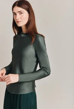 Mika Satin Turtleneck Top Dark Sage 10 Mika Satin Turtleneck Top Dark Sage -KILA Clothing Shop Q07G002 J11 29001 650px 964px