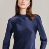 Mika Satin Turtleneck Top Navy
