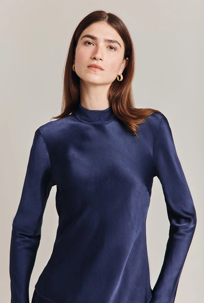 Mika Satin Turtleneck Top Navy 1 Mika Satin Turtleneck Top Navy