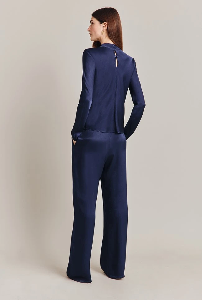 Mika Satin Turtleneck Top Navy 2 Mika Satin Turtleneck Top Navy - Image 2