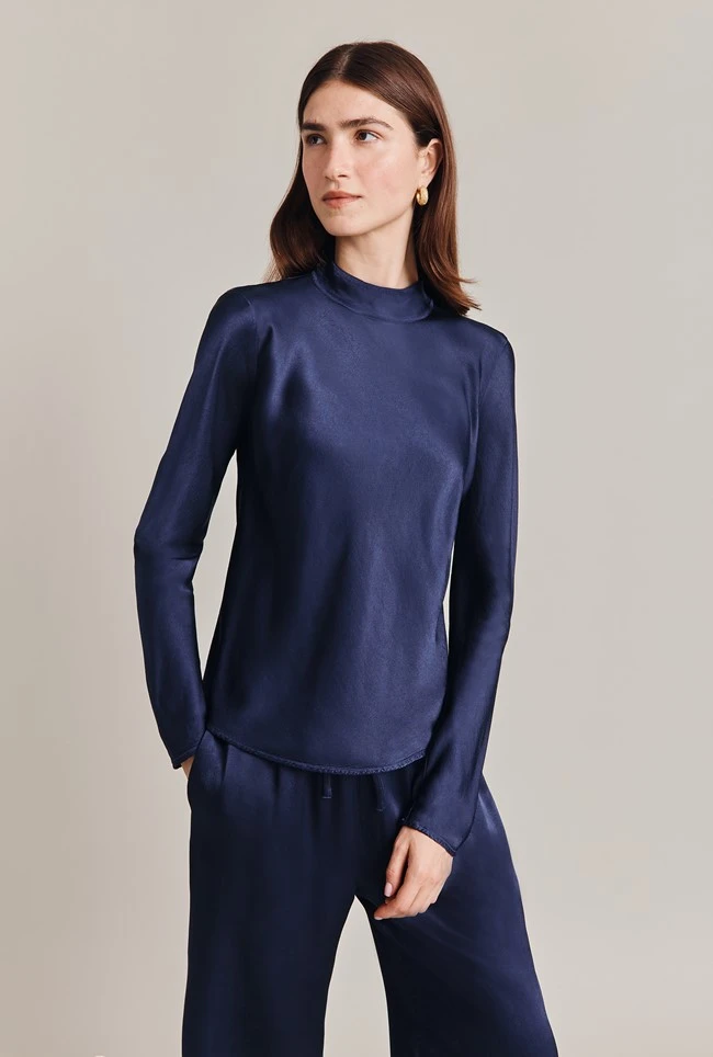 Mika Satin Turtleneck Top Navy 5 Mika Satin Turtleneck Top Navy - Image 5
